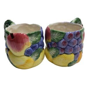 Vintage Fitz & Floyd Calypso Fruit Mug Set Of Two 10 oz 1989
